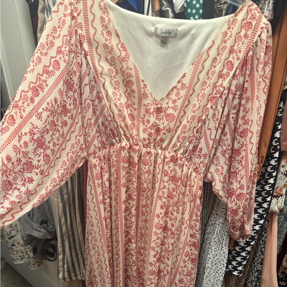 Red and White Floral Dress